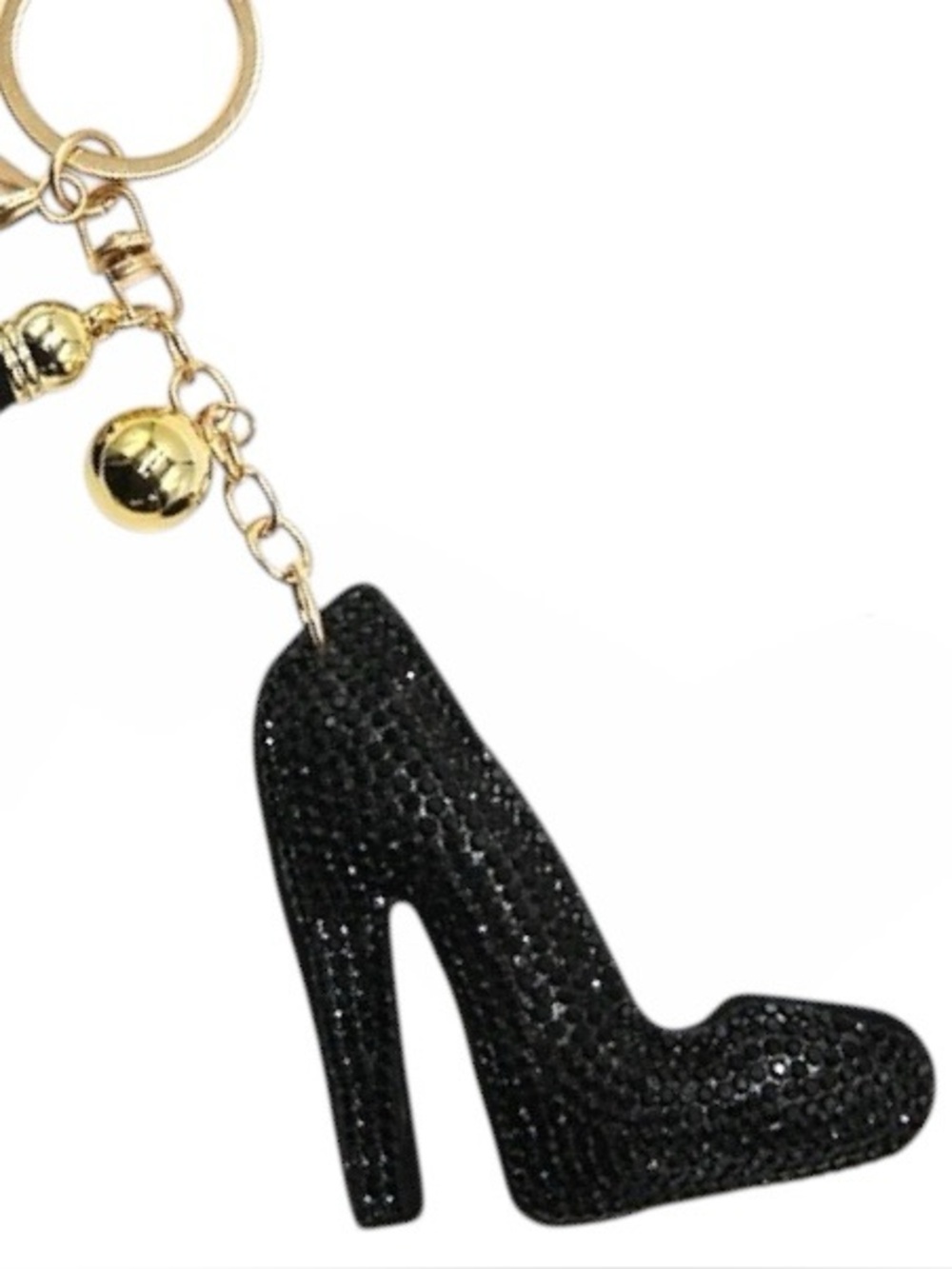 Rhinestone Black High Heel Keychain/ Handbag Charm with Tassel